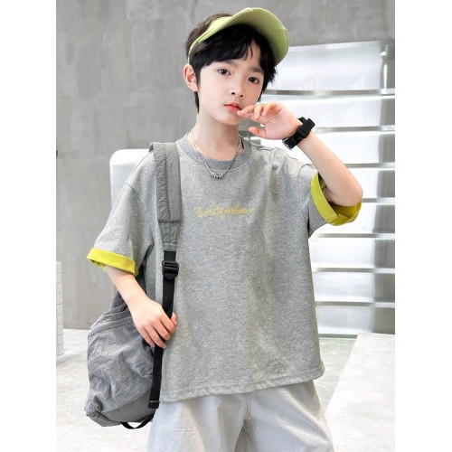 童裝男童短袖t恤2025新款夏裝上衣男孩夏季薄款假兩件寬松半袖潮