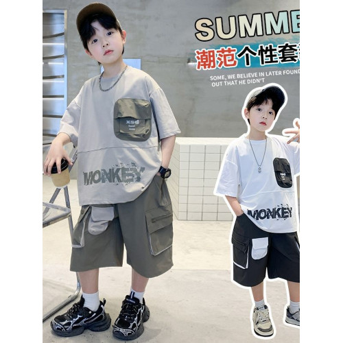 安哼安哼男童夏季套裝2025新款兒童裝夏裝潮帥氣大童男孩短袖夏款
