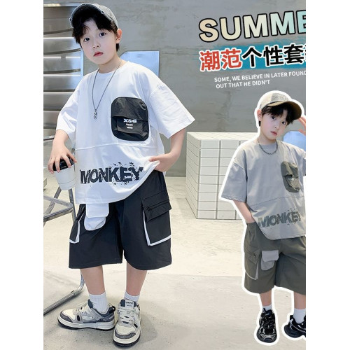 安哼安哼男童夏季套裝2025新款兒童裝夏裝潮帥氣大童男孩短袖夏款