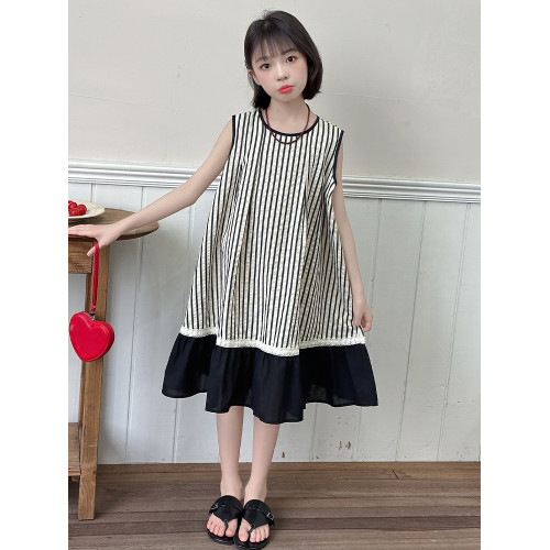 女童連衣裙夏裝2025新款女大童寬松休閒無袖背心裙兒童裝洋氣裙子