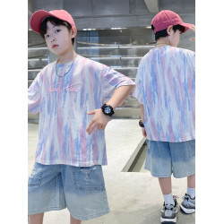 安哼安哼男童夏季夏裝短袖套裝中大童2025新款男孩兒童帥氣時髦兩