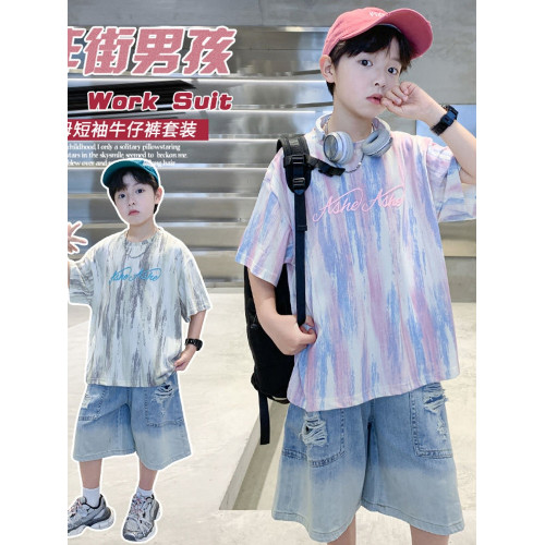 安哼安哼男童夏季夏裝短袖套裝中大童2025新款男孩兒童帥氣時髦兩