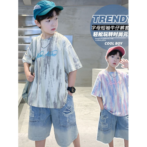 安哼安哼男童夏季夏裝短袖套裝中大童2025新款男孩兒童帥氣時髦兩