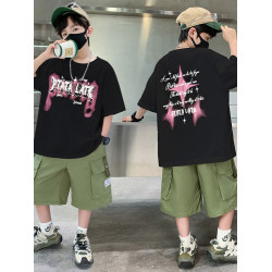 男童夏裝短袖套裝2025新款兒童男孩t恤8寬松夏季中大童短褲兩件套