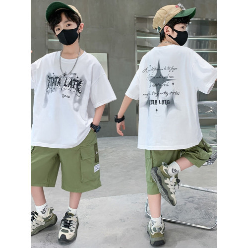 男童夏裝短袖套裝2025新款兒童男孩t恤8寬松夏季中大童短褲兩件套