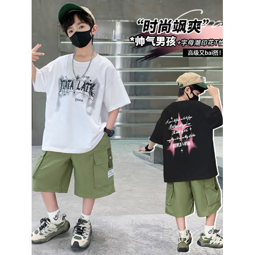 男童夏裝短袖套裝2025新款兒童男孩t恤8寬松夏季中大童短褲兩件套