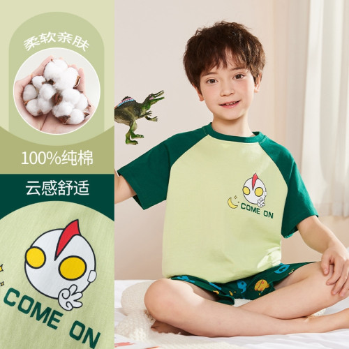 男童睡衣夏2025新款a類全棉短袖卡通夏款4嵗6嵗8嵗男孩家居服套裝