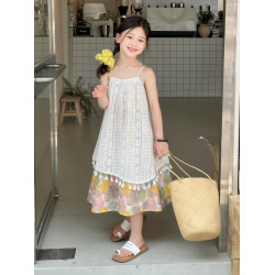 女童連衣裙夏季2025新款兒童洋氣蕾絲吊帶裙碎花裙兩件套公主裙子