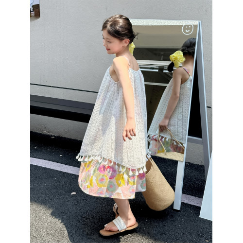 女童連衣裙夏季2025新款兒童洋氣蕾絲吊帶裙碎花裙兩件套公主裙子
