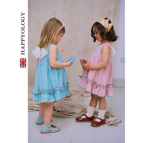 Happyology英國兒童春夏裝新款裙子女童童裝立體翅膀撞色邊連衣裙