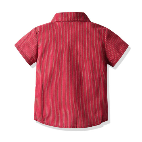 英國NEXT APK紳士襯衣套裝男童禮服條紋短袖領結襯衣生日背帶褲