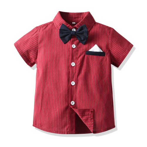 英國NEXT APK紳士襯衣套裝男童禮服條紋短袖領結襯衣生日背帶褲