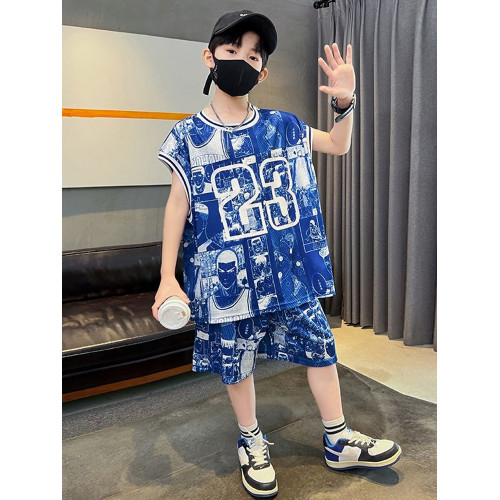男童套裝2025新款速乾運動夏裝男孩薄款背心短褲潮兒童籃球服夏季