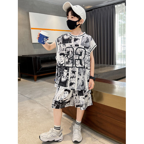男童套裝2025新款速乾運動夏裝男孩薄款背心短褲潮兒童籃球服夏季