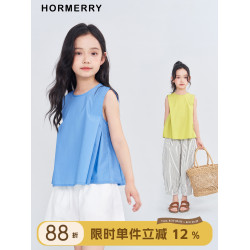 赫米童裝2025夏季新款兒童大濶擺無袖娃娃衫女童襯衫背心圓領上衣