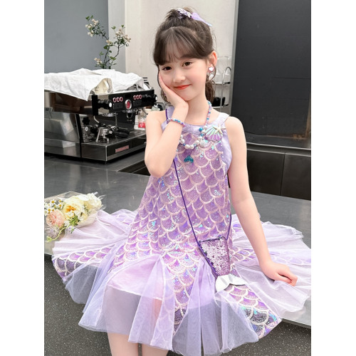 英國Next Svip兒童美人魚公主裙女童連衣裙2025新款女孩背心裙夏