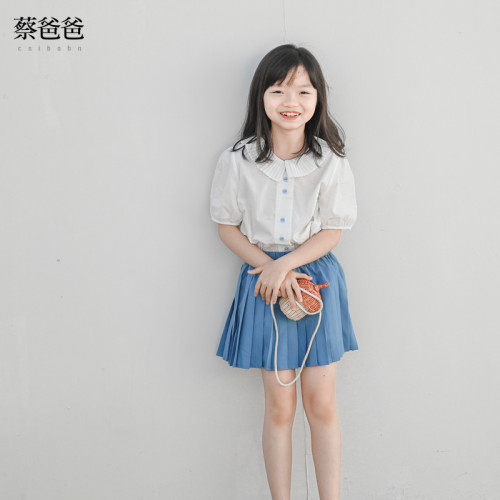 蔡爸爸童裝 2025新款夏季純棉褲裙文藝女童半身百褶短裙子698+102