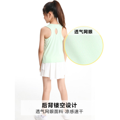 萌格格女童背心短袖無袖網眼速乾運動透氣夏季涼感網球服2025新款