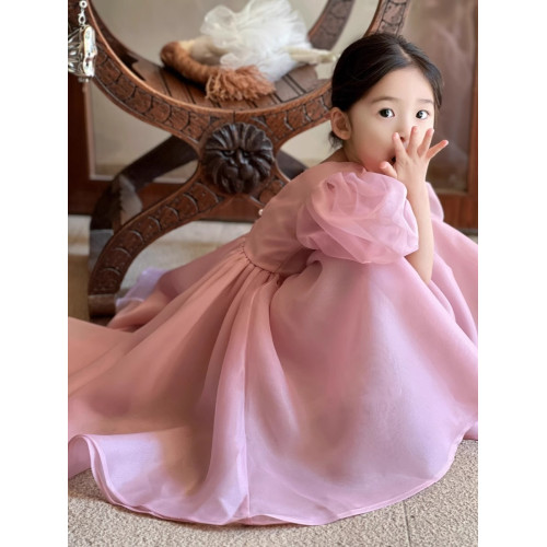 女童連衣裙NextElsa夏季兒童大裙擺公主裙女孩泡泡袖粉色生日禮服