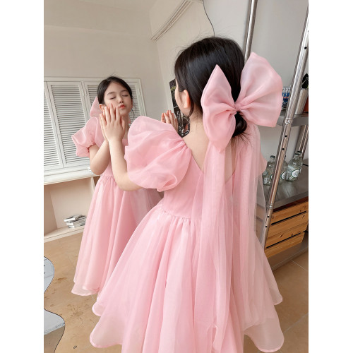 女童連衣裙NextElsa夏季兒童大裙擺公主裙女孩泡泡袖粉色生日禮服