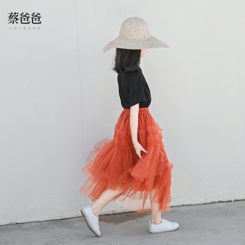 蔡爸爸原創童裝夏裝洋氣女童半身網紗裙不規則三層A字裙子793+801