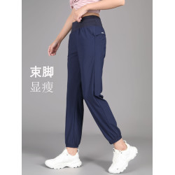 速乾女褲夏薄款後腰拉鍊口袋運動褲田徑訓練健身跑步束腳長褲衛褲