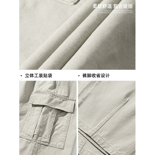 WASSUP潮牌多口袋水洗復古工裝長褲男流行直筒潮流高街休閒濶腿褲