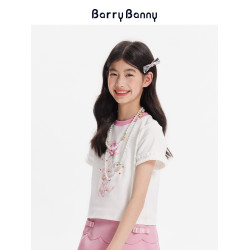 BarryBanny女童貓咪純棉短袖T恤2025夏款印花圓領吸溼透氣上衣
