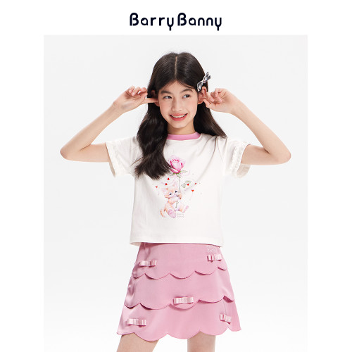 BarryBanny女童貓咪純棉短袖T恤2025夏款印花圓領吸溼透氣上衣