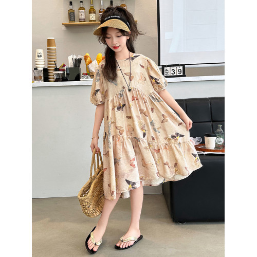 女童連衣裙2025夏裝新款中大童寬松蝴蝶公主裙兒童夏天沙灘裙子潮
