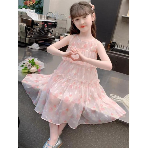 女童無袖連衣裙夏裝2024新款洋氣兒童夏季裙子女孩碎花公主