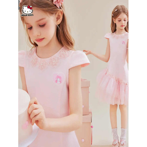 HelloKitty凱蒂貓女童連衣裙夏季2025新款甜美法式網紗裙擺公主裙