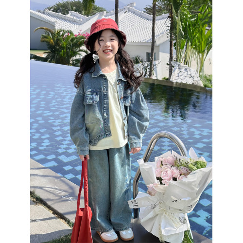 【牛牛】藍小爸童裝女童直筒牛仔褲春季新款百搭寬松休閒濶腿長褲