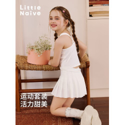 Little Naive兒童運動上衣夏季新款涼感防曬親膚背心女童彈力t恤