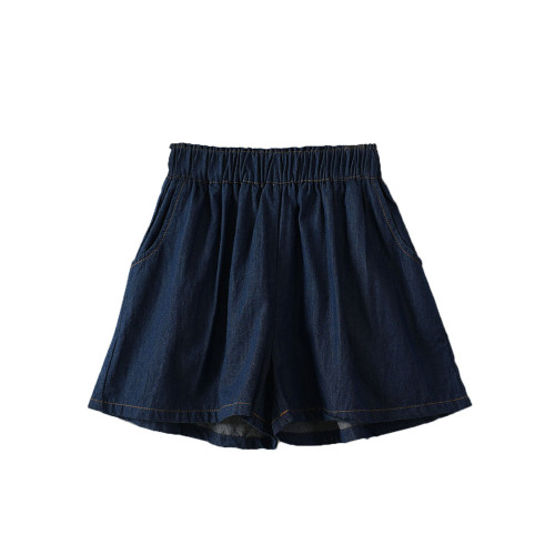 純棉 兒童牛仔水洗短褲 女童松緊腰三分褲  中大童 夏款 童裝