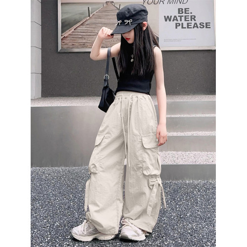 REY韓國女童褲子夏季2025新款女孩中大童直筒工裝褲兒童夏裝潮