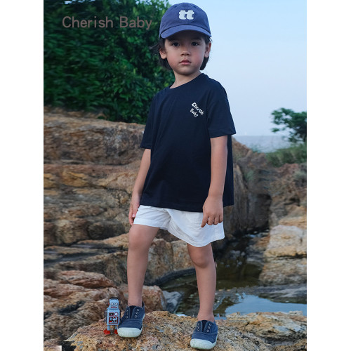 Cherish Baby夏季兒童t恤短袖男童短上衣純棉字母印花休閒