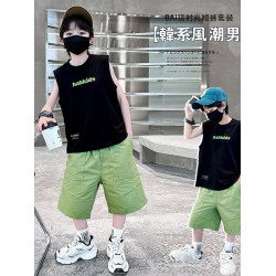 安哼安哼男童夏季2025新款兒童夏款無袖酷帥中大童坎肩背心中褲兩