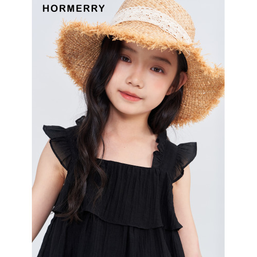 赫米童裝 2025夏季新款兒童小飛袖花邊蛋糕襯衫女童吊帶小衫森系