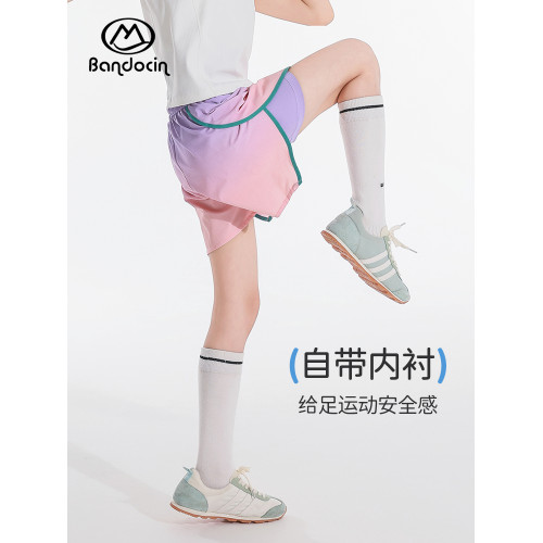 半度閒女童夏裝運動假兩件短褲洋氣薄款2025新款兒童夏季開衩褲子