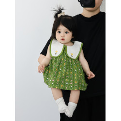女童夏裝純棉公主裙小童背心洋氣時髦連衣裙一周嵗禮服夏季外出裙
