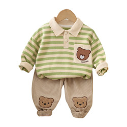 英國NEXT IGPP 男童套裝春秋款兒童裝運動服洋氣翻領熊衣服兩件套