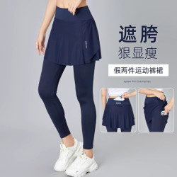 香港假兩件運動褲裙女夏季2025新款速乾緊身提臀瑜伽褲透氣健身褲