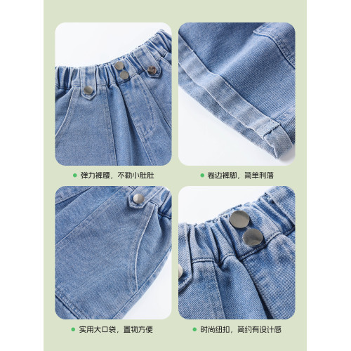 小豬班納女童牛仔短褲夏季薄款2025新款五分褲兒童夏裝休閒褲子PC