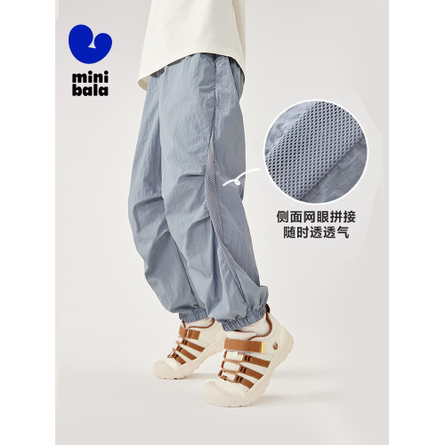 迷你巴拉巴拉工裝褲男童夏季濶腿大童薄款潮帥氣時髦炸街速乾褲子