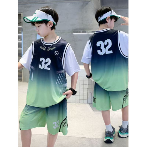 安哼安哼男童藍球服套裝夏款中大童球衣背心夏季男孩運動速乾32號