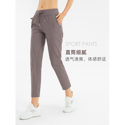 運動褲女輕薄寬松修身直筒彈力速乾透氣休閒跑步瑜伽健身九分褲夏