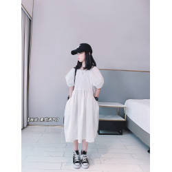女童泡泡袖連衣裙2025夏裝新款女大童韓版白色洋氣公主裙兒童裙子
