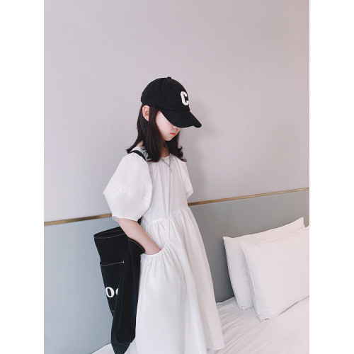 女童泡泡袖連衣裙2025夏裝新款女大童韓版白色洋氣公主裙兒童裙子