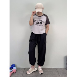 May大碼運動褲女寬松束腳褲胖mm跑步健身褲薄款速乾夏季長褲200斤